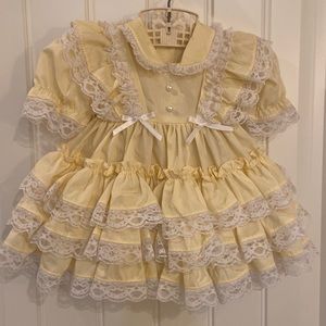 Vintage pale yellow three tiered ruffle dress.